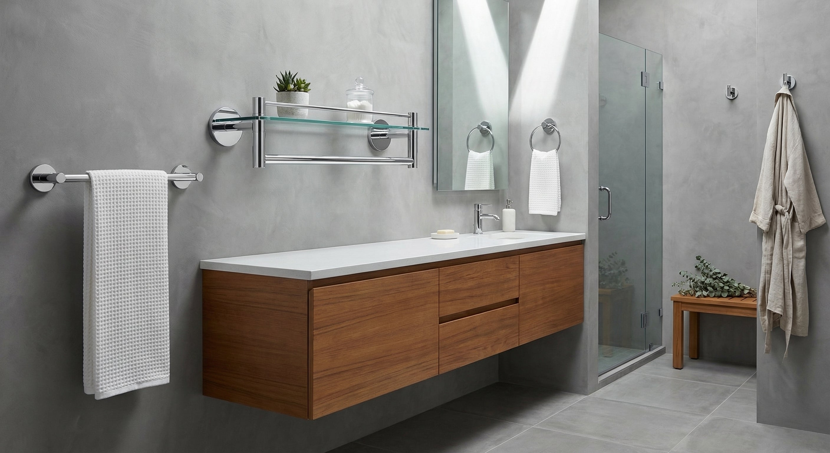 Southbeach Collection - Modern spa bathroom with polished chrome accessories