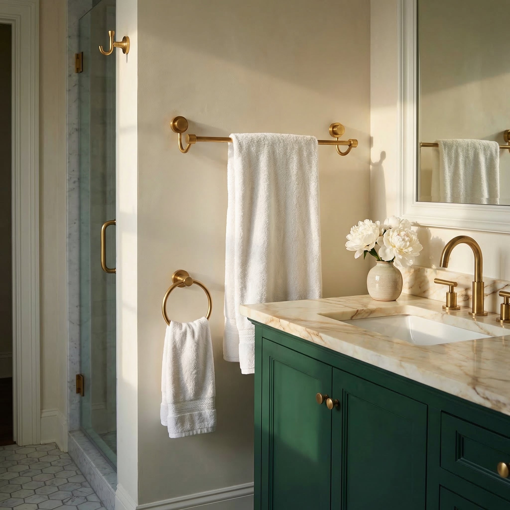 Venus Collection - Traditional bathroom with unlacquered brass accessories