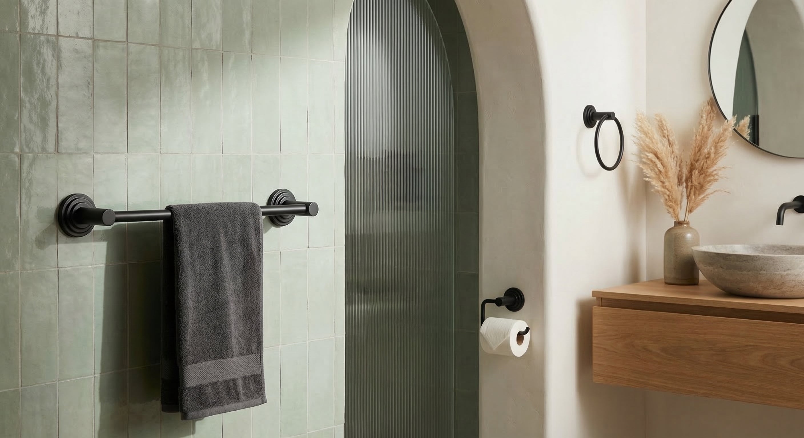 Que New Collection - Sculptural bath with matte black accessories