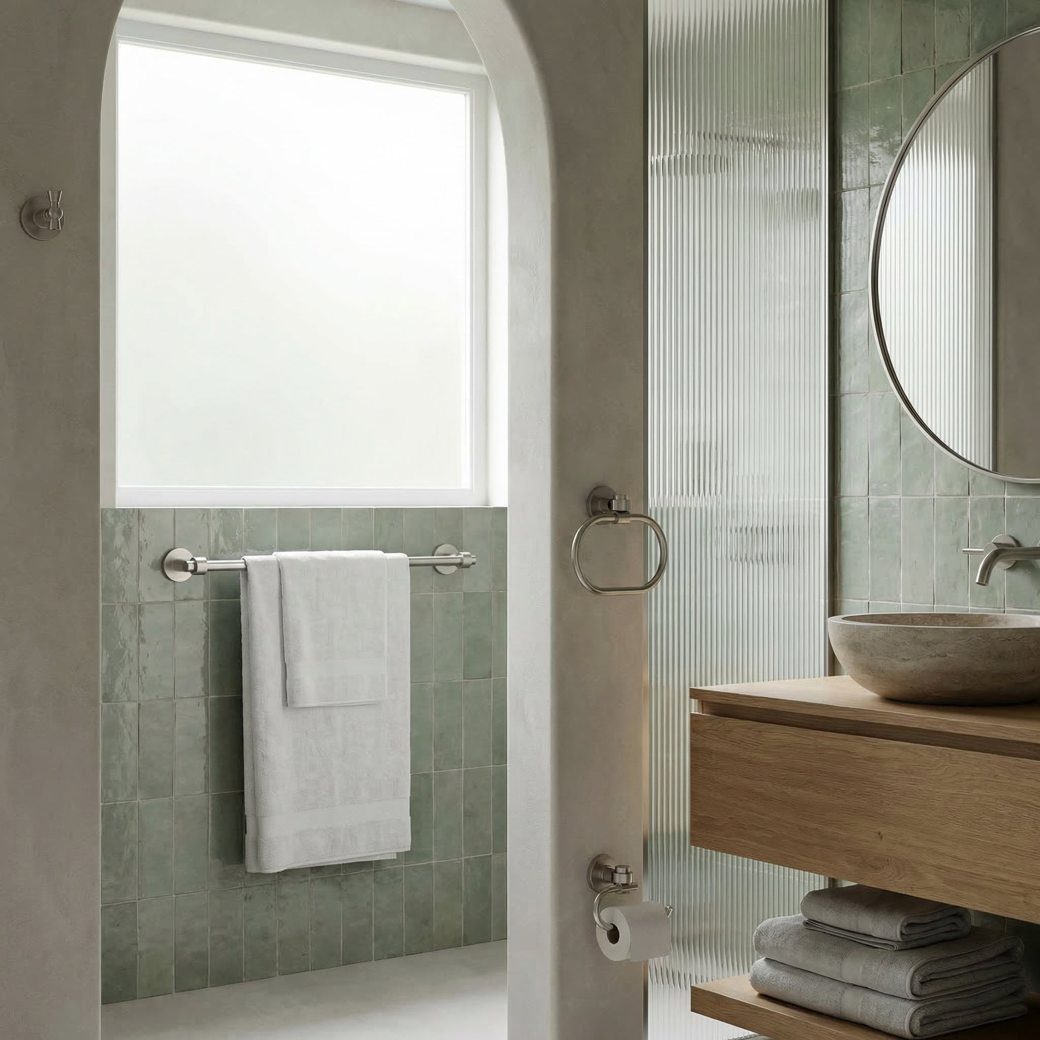 Continental Collection - Sculptural bath with satin nickel accessories