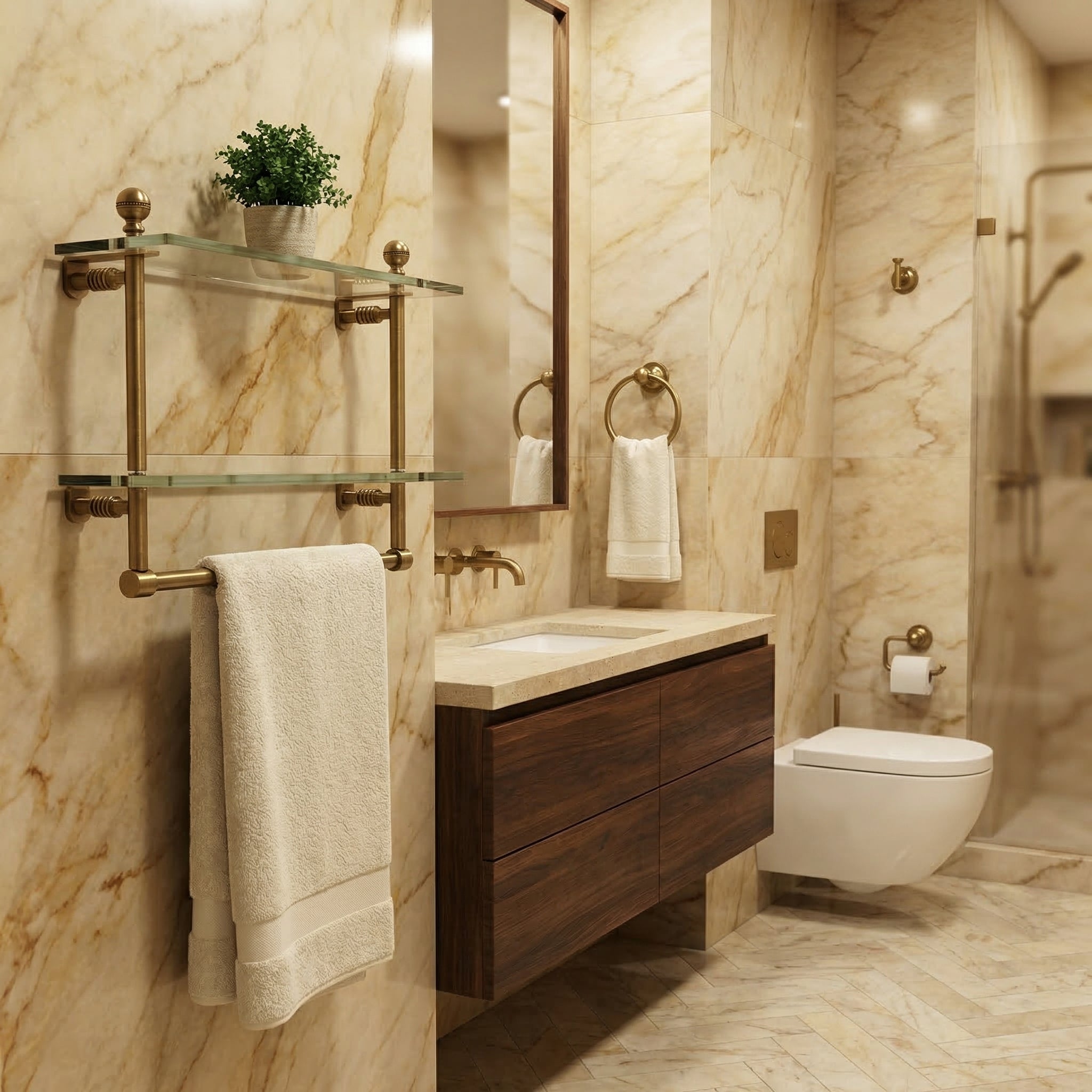 Mambo Collection - Bathroom with antique brass accessories