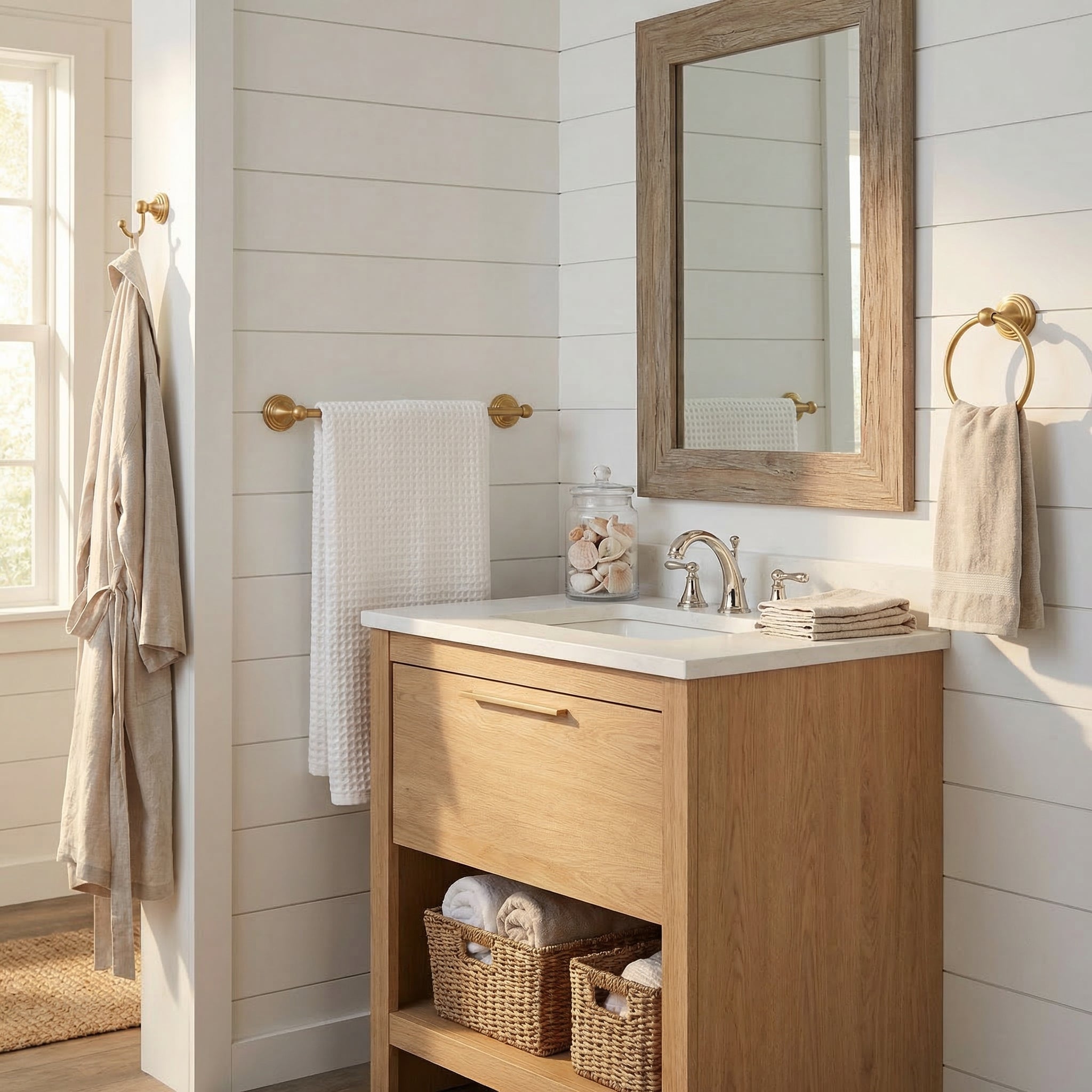 Sag Harbor Collection - Guest bath with unlacquered brass accessories