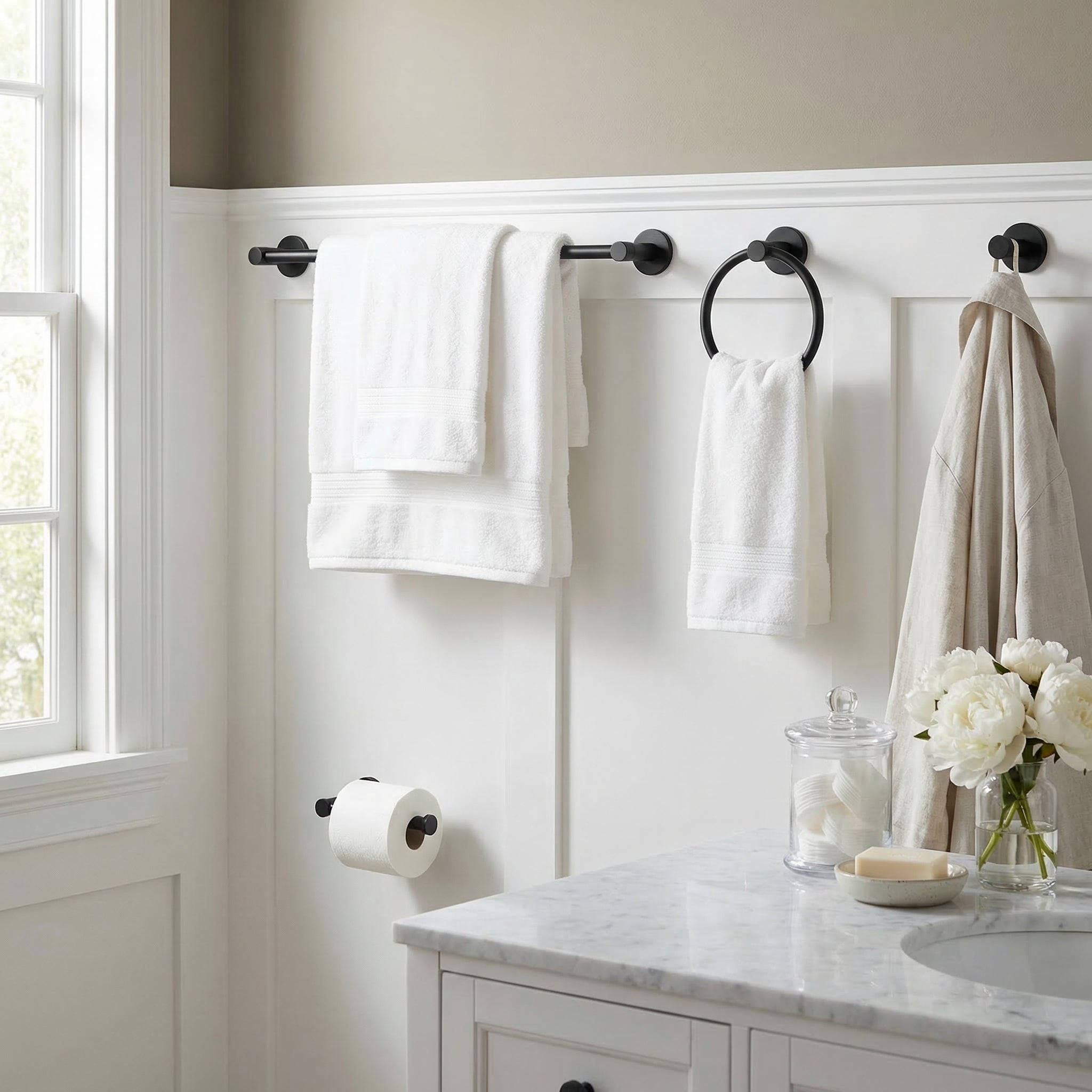 Fresno Collection - Modern traditional bath with matte black accessories