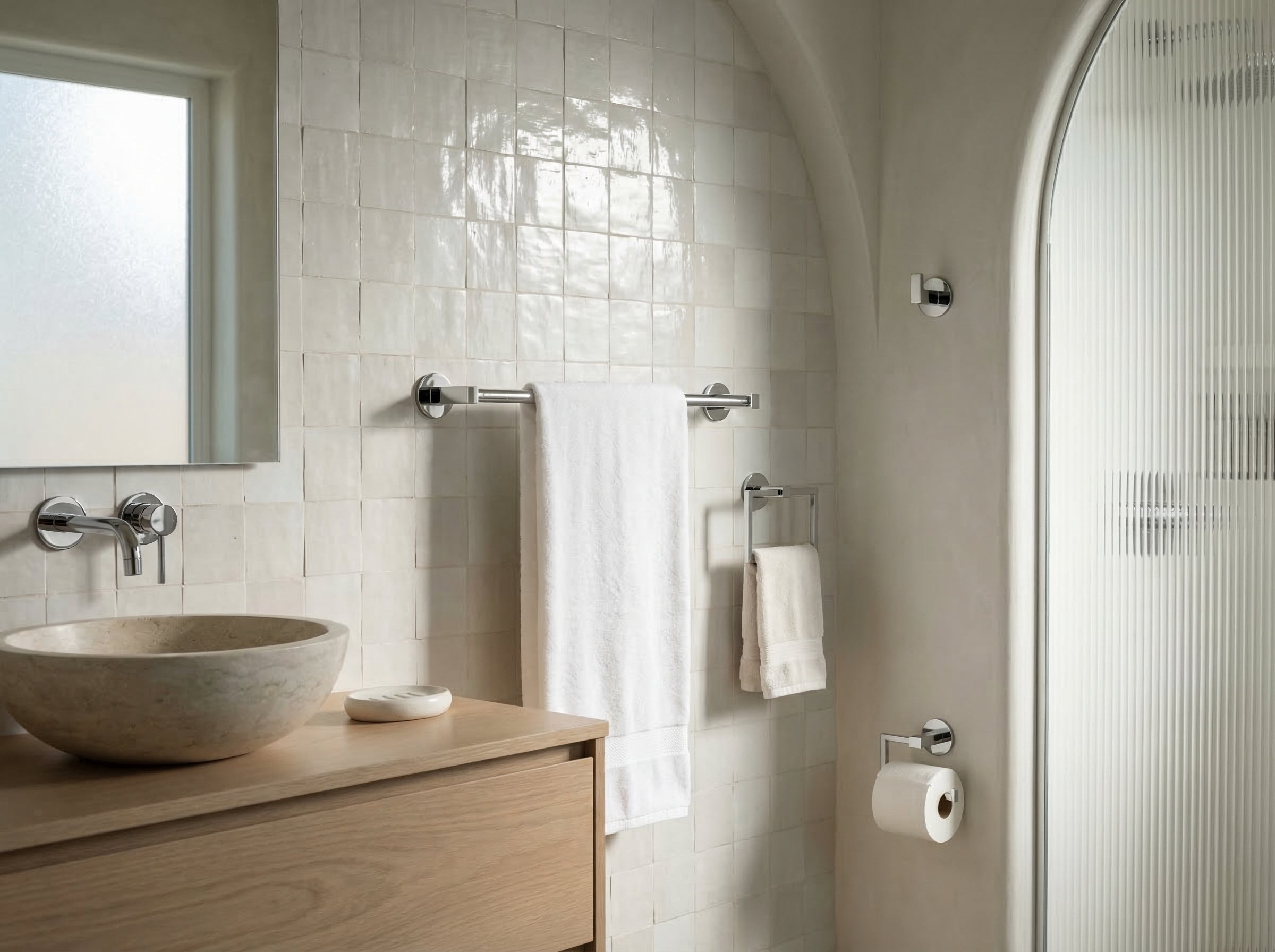 Malibu Collection - Sculptural bath with polished chrome accessories