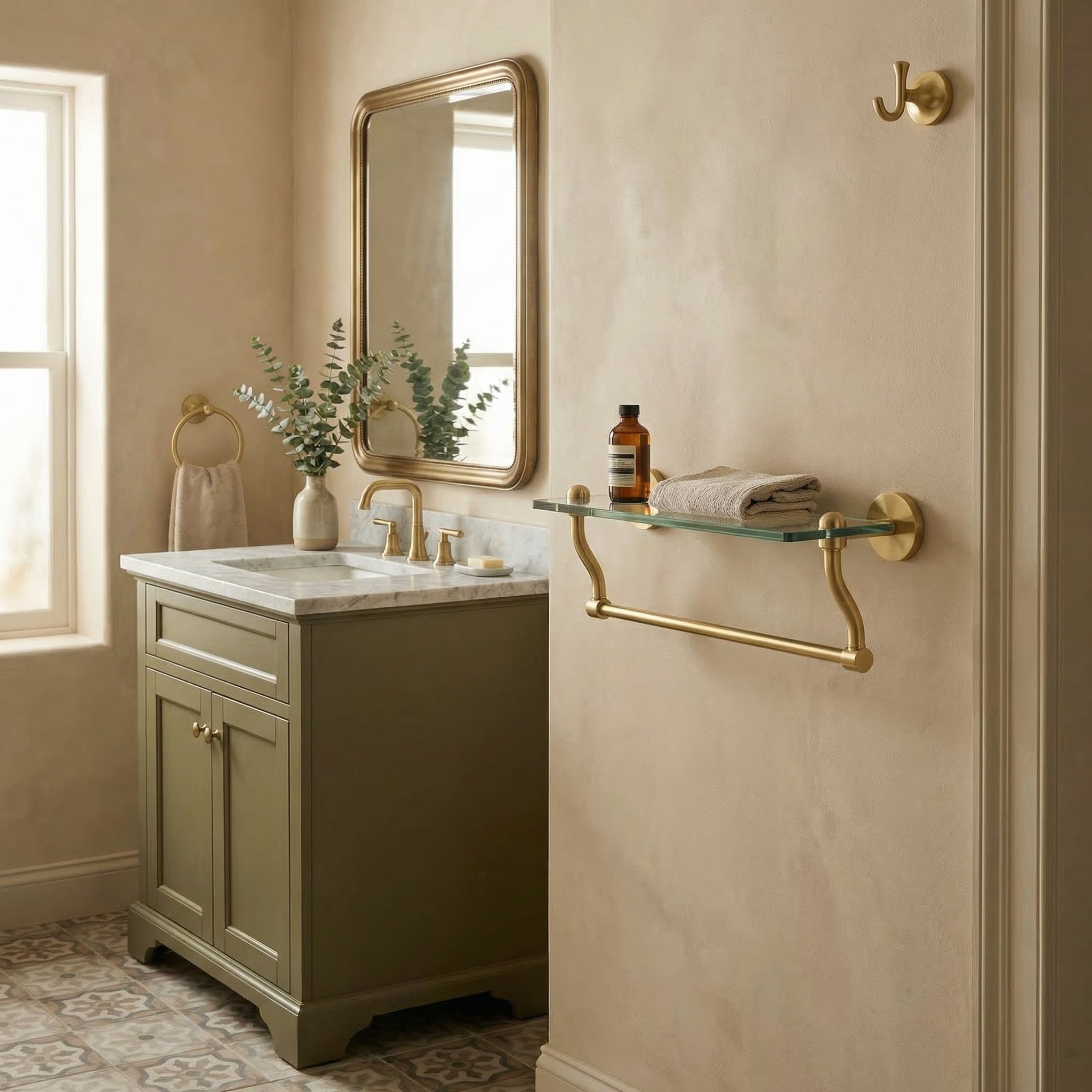 Tango Collection - Bathroom with satin brass accessories