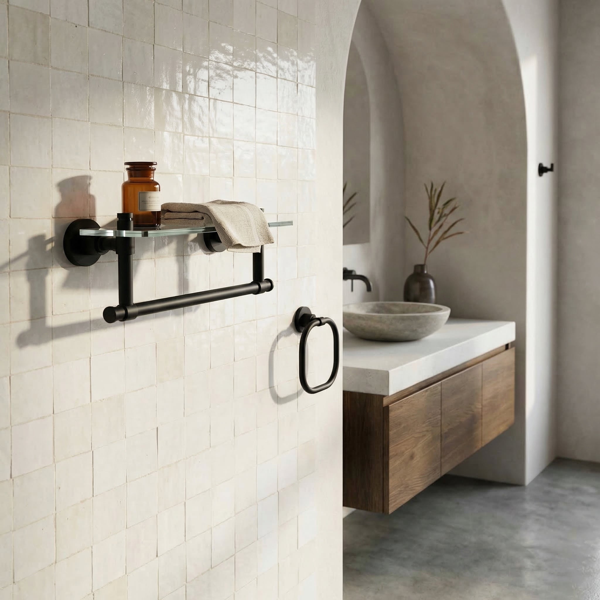 Washington Square Collection - Modern bath with matte black accessories