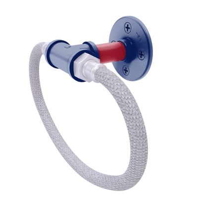Gridiron Collection Towel Ring with Stainless Steel Braided Ring New York Blue and Red Edition