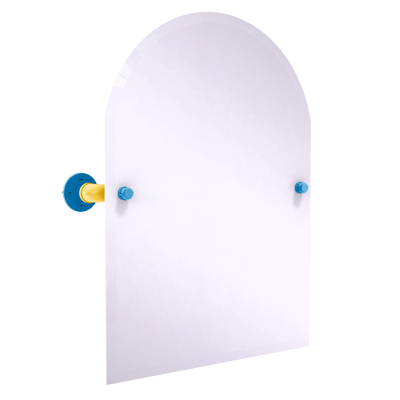 Gridiron Collection Frameless Arched Top Wall Mounted Tilt Mirror Los Angeles Blue and Gold Edition