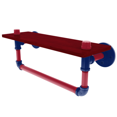 Gridiron Collection Wood Shelf with Towel Bar New York Blue and Red Edition