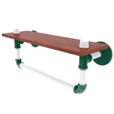 Gridiron Collection Wood Shelf with Towel Bar New York Green and White Edition