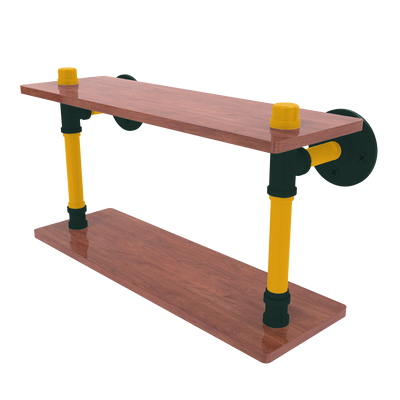 Gridiron Collection Wood Double Shelf Green Bay Edition