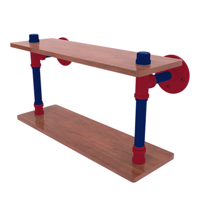 Gridiron Collection Wood Double Shelf New York Blue and Red Edition