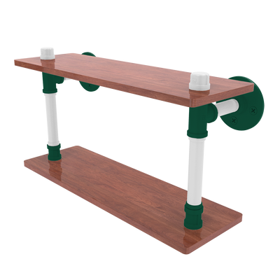 Gridiron Collection Wood Double Shelf New York Green and White Edition