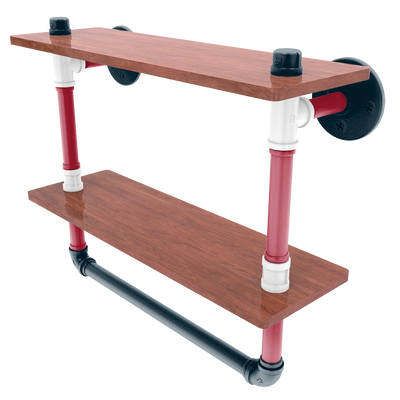 Gridiron Collection Double Wood Shelf with Towel Bar Houston Edition