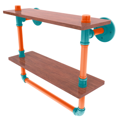 Gridiron Collection Double Wood Shelf with Towel Bar Miami Edition