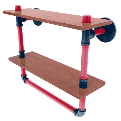 Gridiron Collection Double Wood Shelf with Towel Bar New England Edition