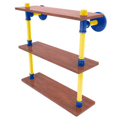 Gridiron Collection Wood Triple Shelf Los Angeles Blue and Yellow Edition