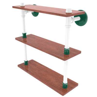 Gridiron Collection Wood Triple Shelf New York Green and White Edition
