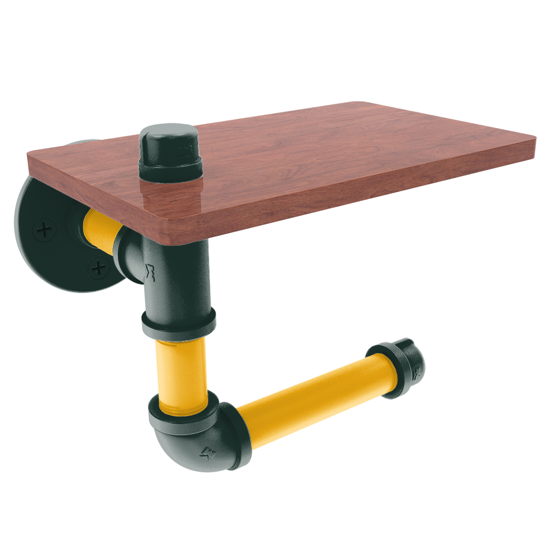 Gridiron Collection Toilet Paper Holder with Wood Shelf Green Bay Edition