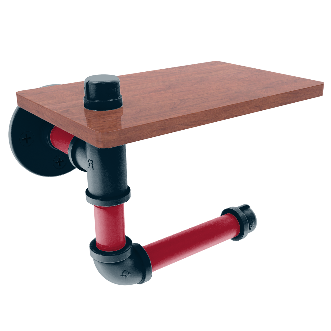 Gridiron Collection Toilet Paper Holder with Wood Shelf Houston Edition