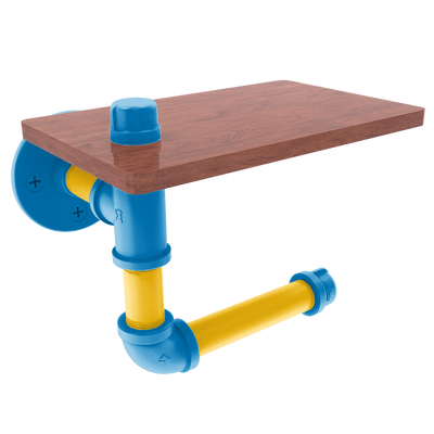 Gridiron Collection Toilet Paper Holder with Wood Shelf Los Angeles Blue and Gold Edition