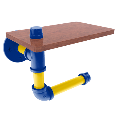 Gridiron Collection Toilet Paper Holder with Wood Shelf Los Angeles Blue and Yellow Edition