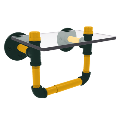 Gridiron Collection Toilet Tissue Holder with Glass Shelf Green Bay Edition