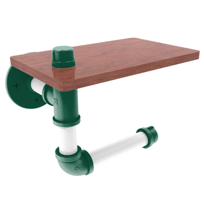 Gridiron Collection Toilet Paper Holder with Wood Shelf New York Green and White Edition