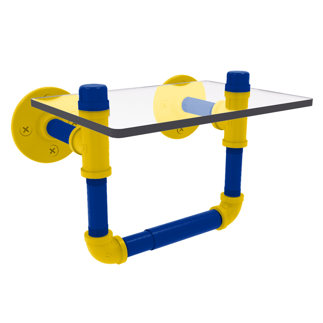 Gridiron Collection Toilet Tissue Holder with Glass Shelf Los Angeles Blue and Yellow Edition