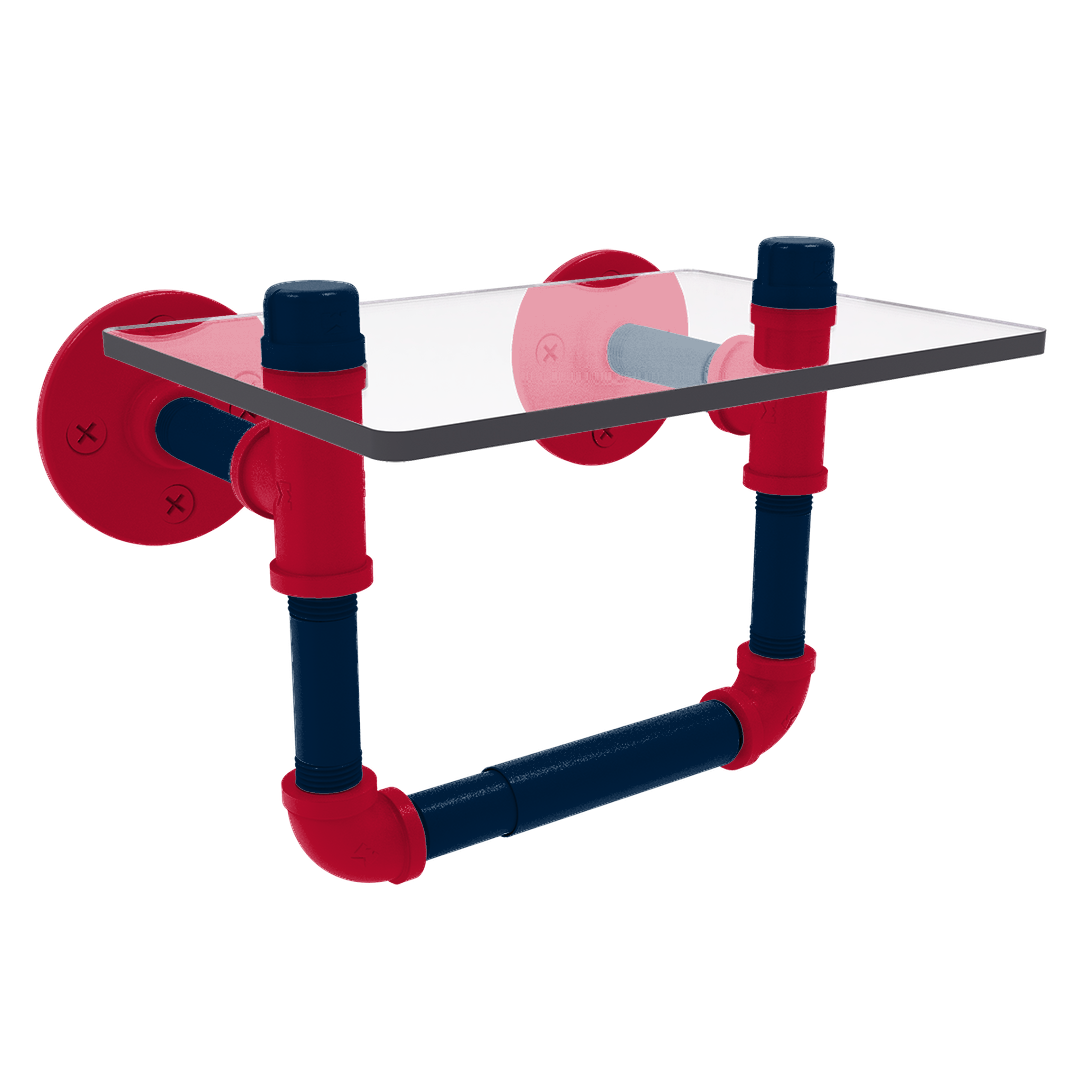 Gridiron Collection Toilet Tissue Holder with Glass Shelf New England Edition