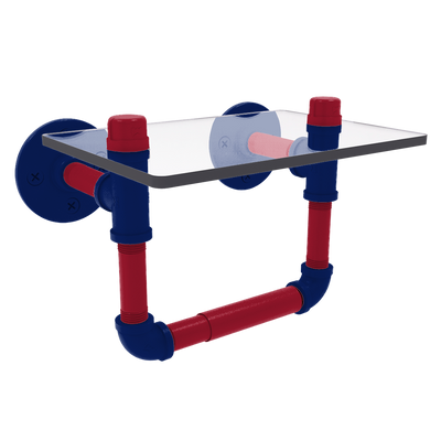 Gridiron Collection Toilet Tissue Holder with Glass Shelf New York Blue and Red Edition