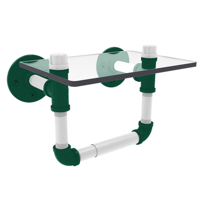 Gridiron Collection Toilet Tissue Holder with Glass Shelf New York Green and White Edition