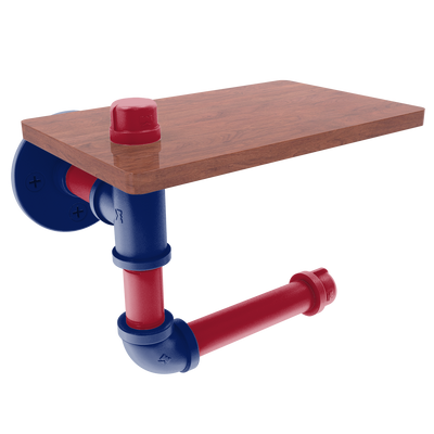 Gridiron Collection Toilet Paper Holder with Wood Shelf New York Blue and Red Edition