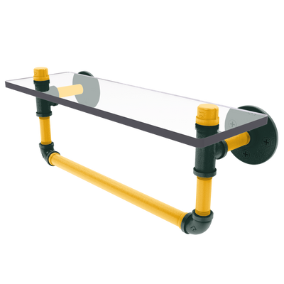 Gridiron Collection Glass Shelf with Towel Bar Green Bay Edition
