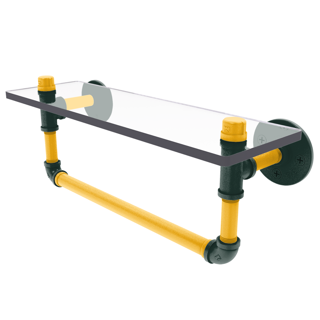 Gridiron Collection Glass Shelf with Towel Bar Green Bay Edition