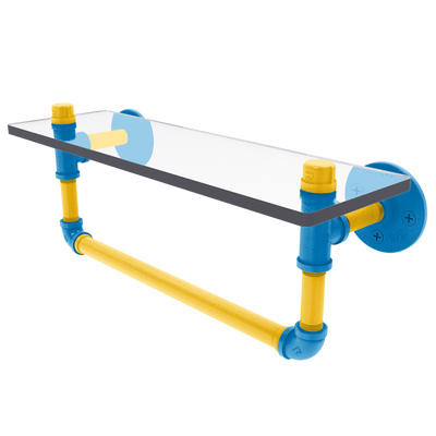 Gridiron Collection Glass Shelf with Towel Bar Los Angeles Blue and Gold Edition