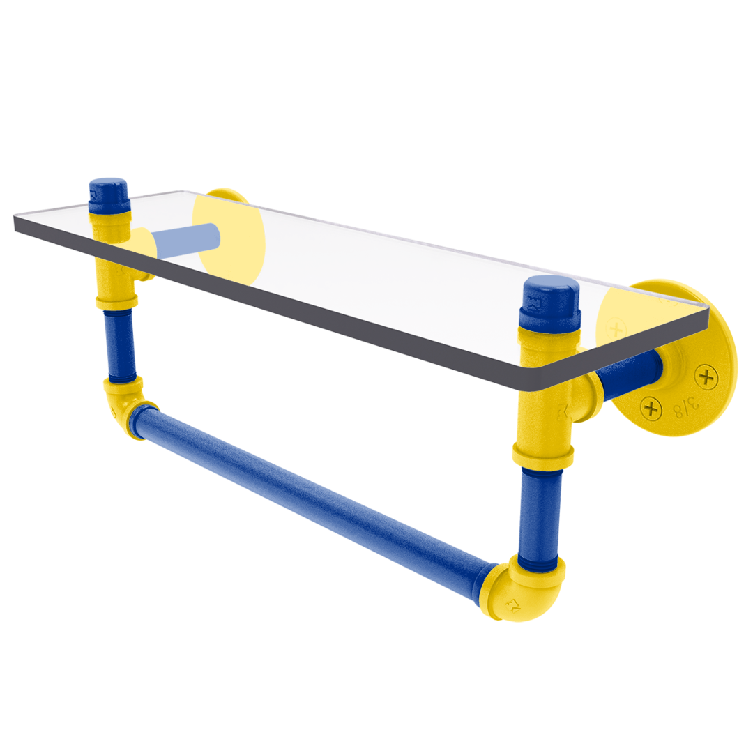 Gridiron Collection Glass Shelf with Towel Bar Los Angeles Blue and Yellow Edition