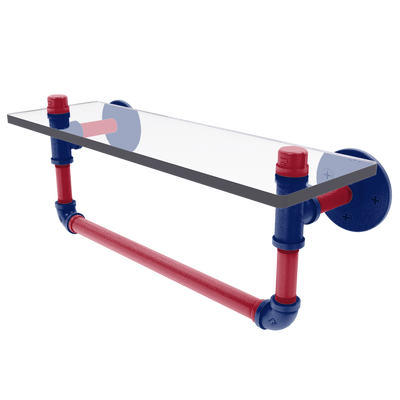 Gridiron Collection Glass Shelf with Towel Bar New York Blue and Red Edition
