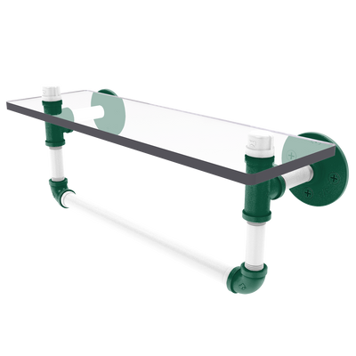 Gridiron Collection Glass Shelf with Towel Bar New York Green and White Edition