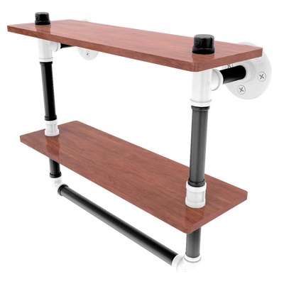 Hardwood Collection Double Wood Shelf with Towel Bar Brooklyn Edition