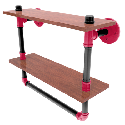Hardwood Collection Double Wood Shelf with Towel Bar Chicago Edition