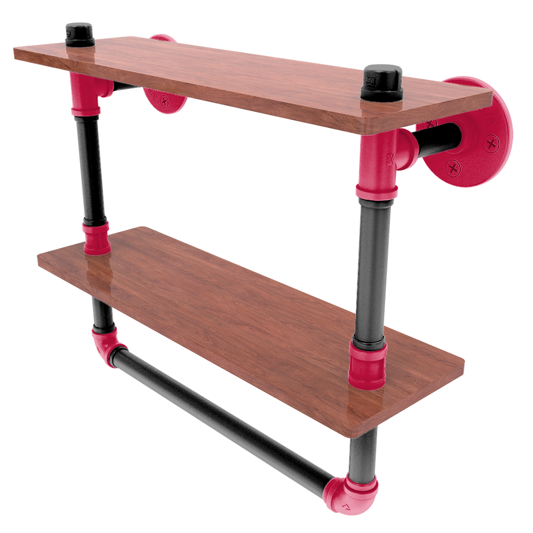 Hardwood Collection Double Wood Shelf with Towel Bar Chicago Edition