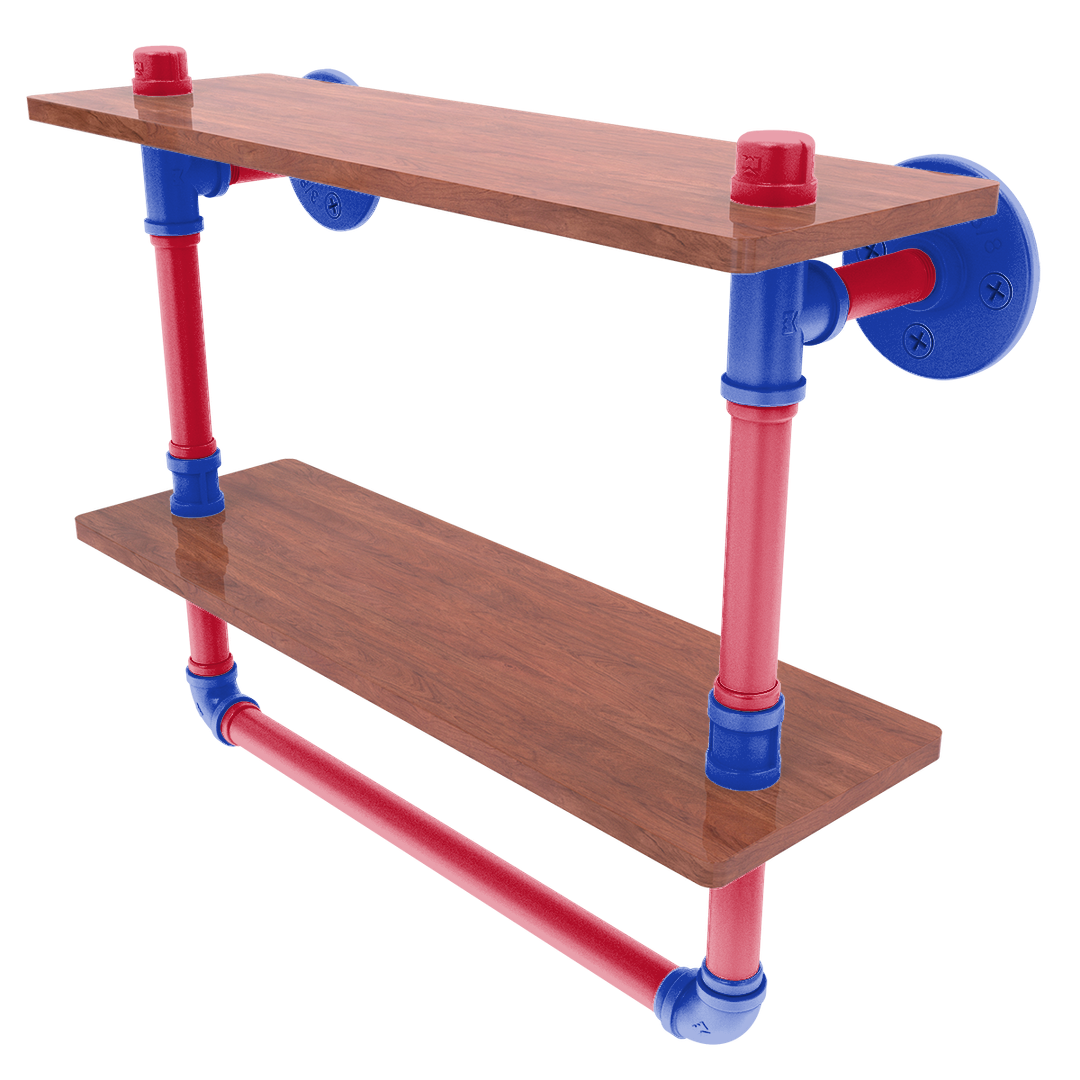 Hardwood Collection Double Wood Shelf with Towel Bar Detroit Edition