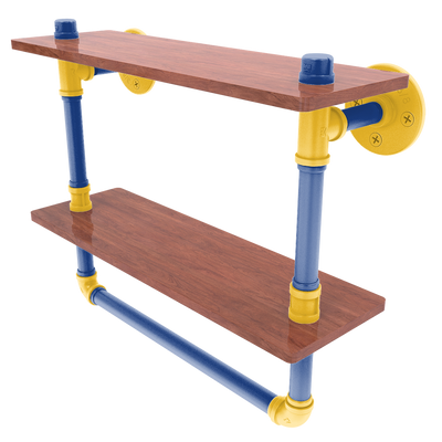 Hardwood Collection Double Wood Shelf with Towel Bar Golden State Edition
