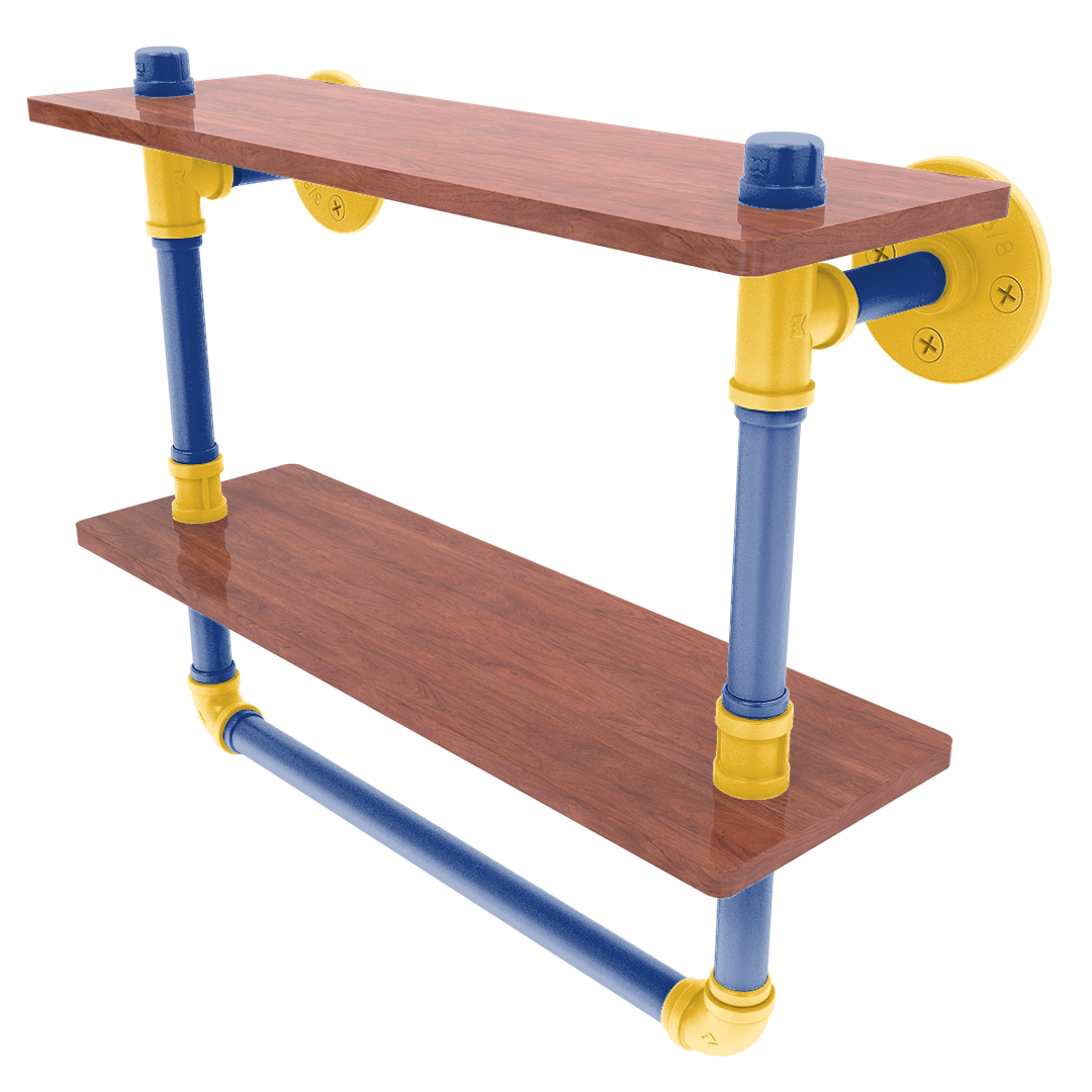Hardwood Collection Double Wood Shelf with Towel Bar Golden State Edition