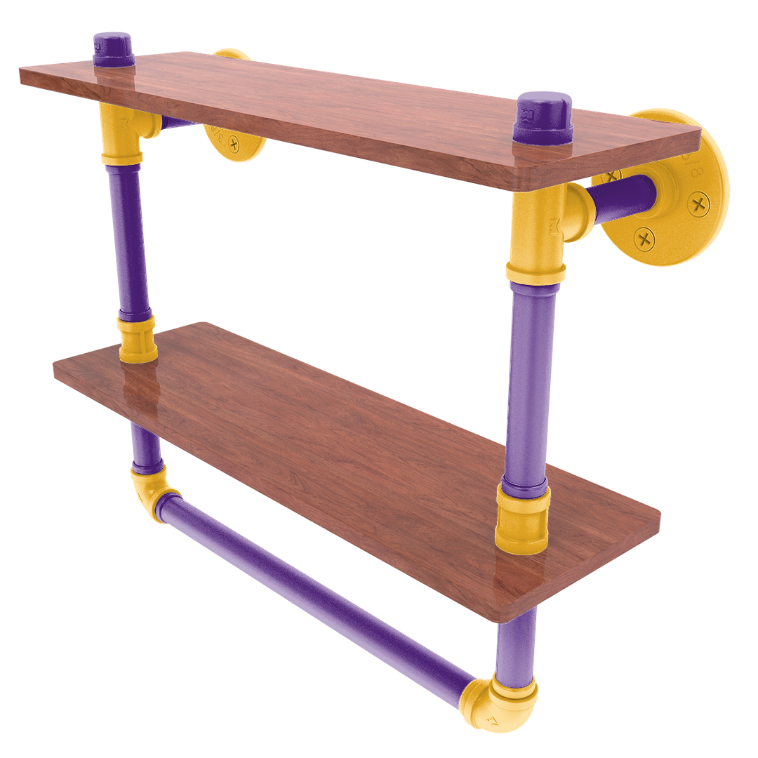 Hardwood Collection Double Wood Shelf with Towel Bar Los Angeles Hollywood Edition