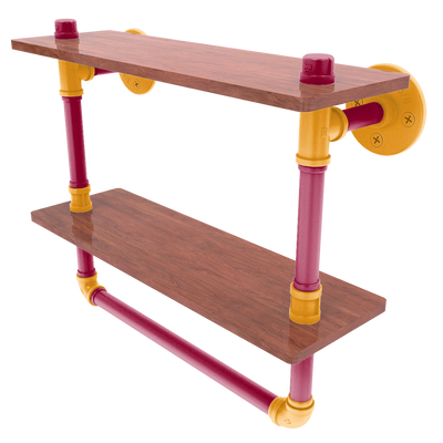 Hardwood Collection Double Wood Shelf with Towel Bar Miami Edition
