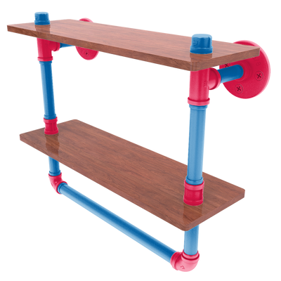 Hardwood Collection Double Wood Shelf with Towel Bar Philadelphia Edition