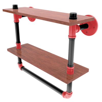 Hardwood Collection Double Wood Shelf with Towel Bar Portland Edition