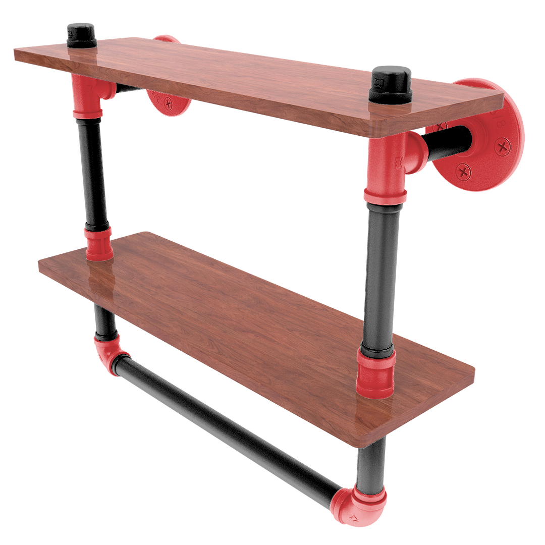 Hardwood Collection Double Wood Shelf with Towel Bar Portland Edition